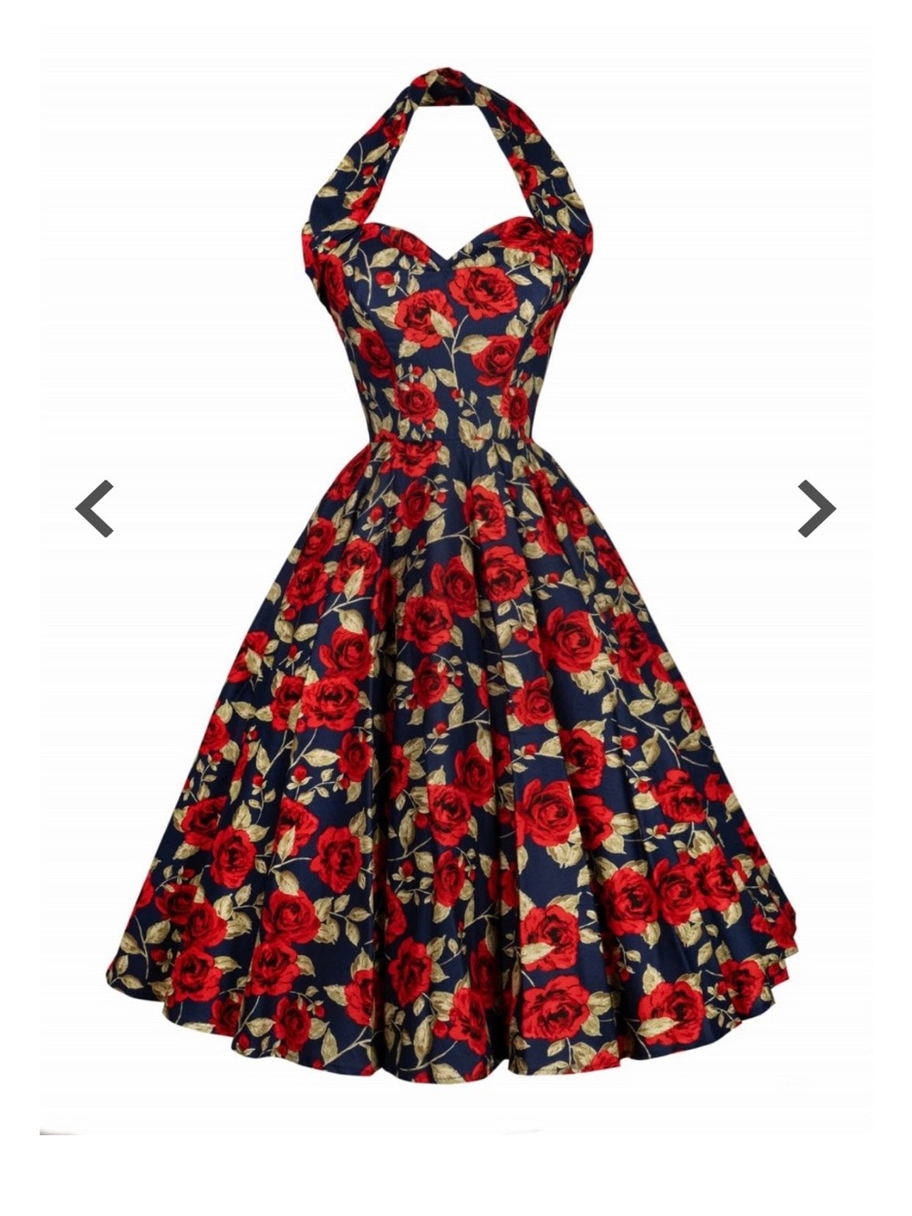 Vivien of Holloway 1950’s Halterneck Circle Dress Red Roses Navy UK 20 L NWT